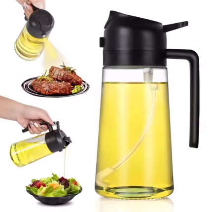 Multifunctional 2 in 1 Olive Oil Dispenser and Oil Sprayer Bottle Cooking Gadgets Glass 16oz Oil Dispenser Bottle for Kitchen-Black, white