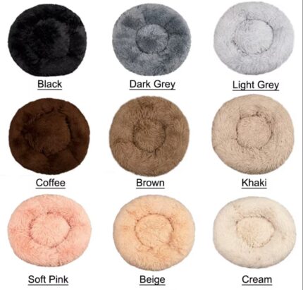 Luxury Fluffy cushion plush soft donut dog bed accessories washable calming sofa camas para perros large custom cat, dog, pet bed